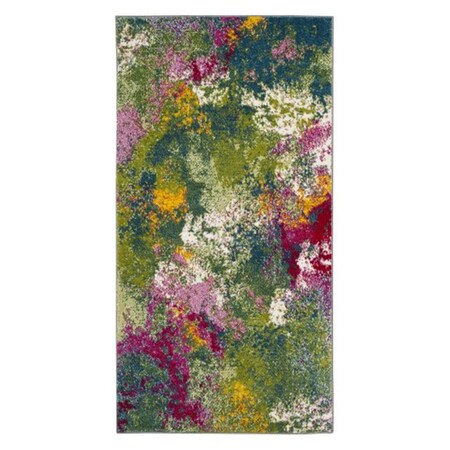 Safavieh Watercolor Power Loomed Round Area Rug; Green & Fuchsia - 6 ft. 7 in. x 6 ft. 7 in. WTC697C-7R